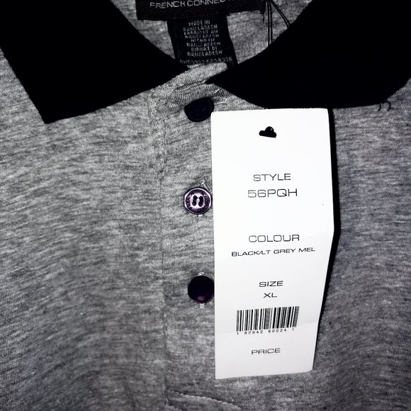 French Connection polo with contrast panel and collar in black and gray size XL - Picture 3 of 10